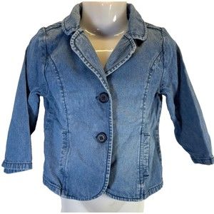 Vintage Hanna Andersson 2 Button Denim Pocket Blazer Jacket Toddler Size 3T 90cm